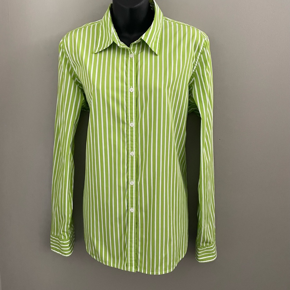 Ralph Lauren Green/White Stripe Button Down Shirt